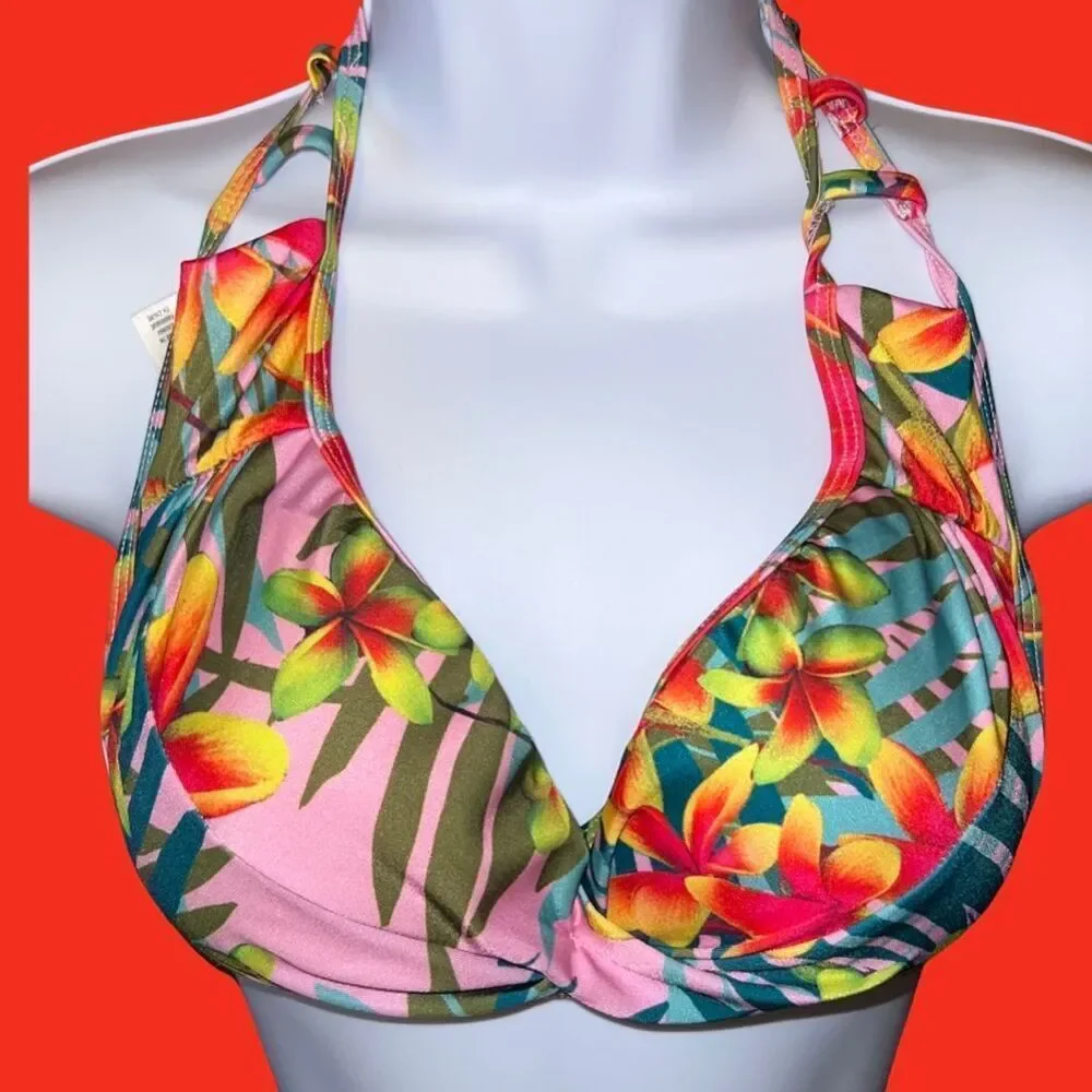 Aeropostale Tropical Print Adjustable Strap Bikini Top Size Medium - Picture 2 of 7